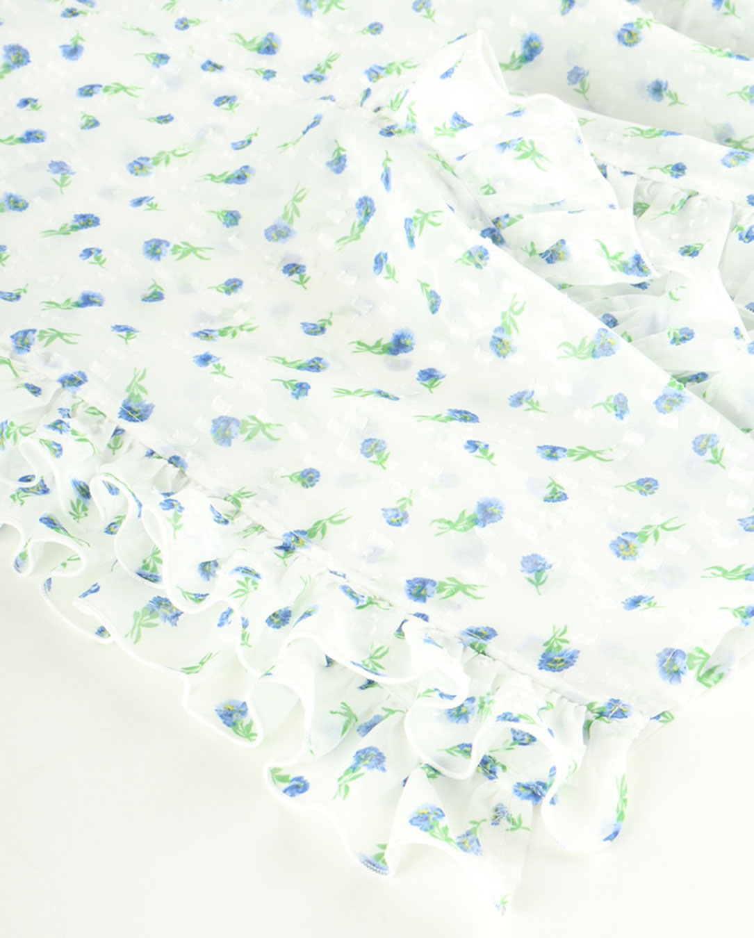 Flower Jacquard Frill Pants white