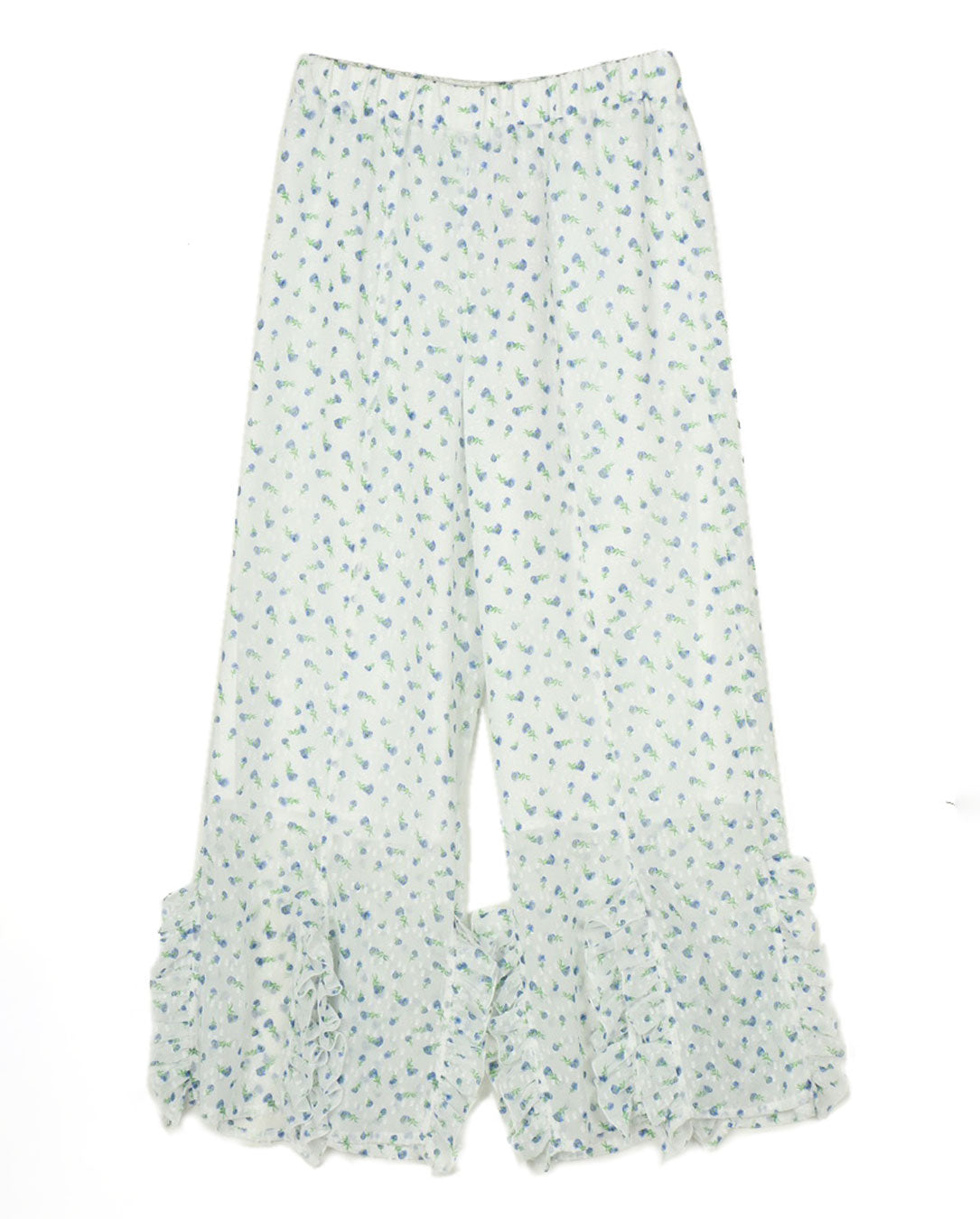 Flower Jacquard Frill Pants white