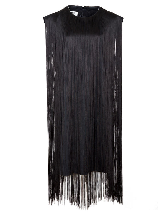 Twill Wool Suiting Fringe Dress (black)